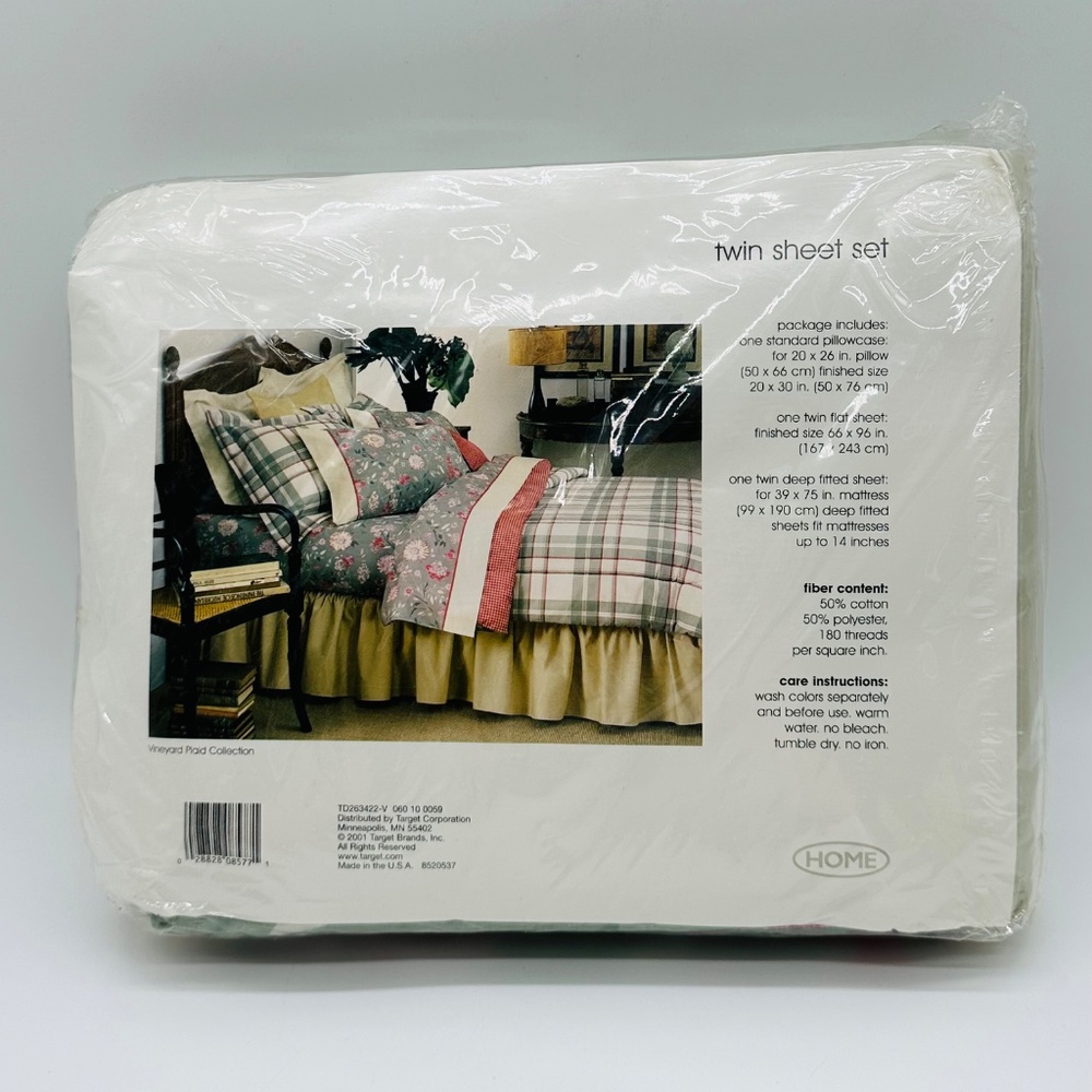 Vintage Target Twin Sheet Set Green Floral Vineyard Plaid Collection - Picture 4 of 7